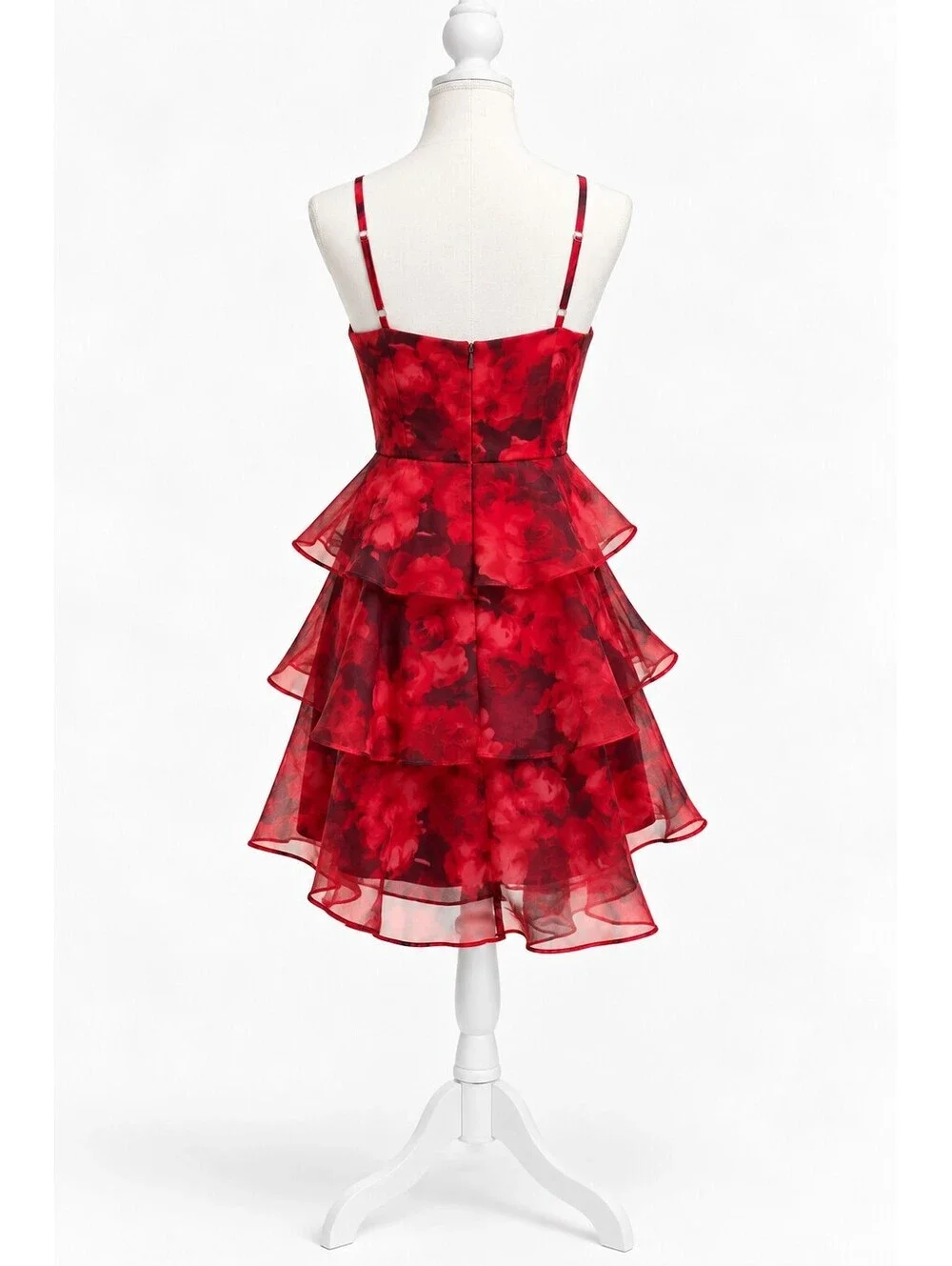 BCX Red Rose Floral Tiered Ruffle Cocktail Dress Size M NWOT